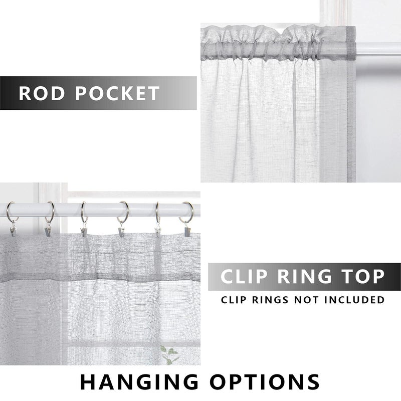 KOUFALL Grey Curtains 84 Inches Long for Bedroom Set 2 Panels Pair Rod Pocket Window Translucent Faux Linen Drapes Light Filtering Semi Sheer Gray Opaque Curtains for Living Room 52x84 Inch Length - Image 3